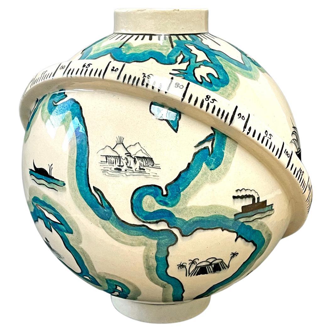 Art Deco Globe Vase / Lamp Base by Lallemant with Symbols of Land and Sea