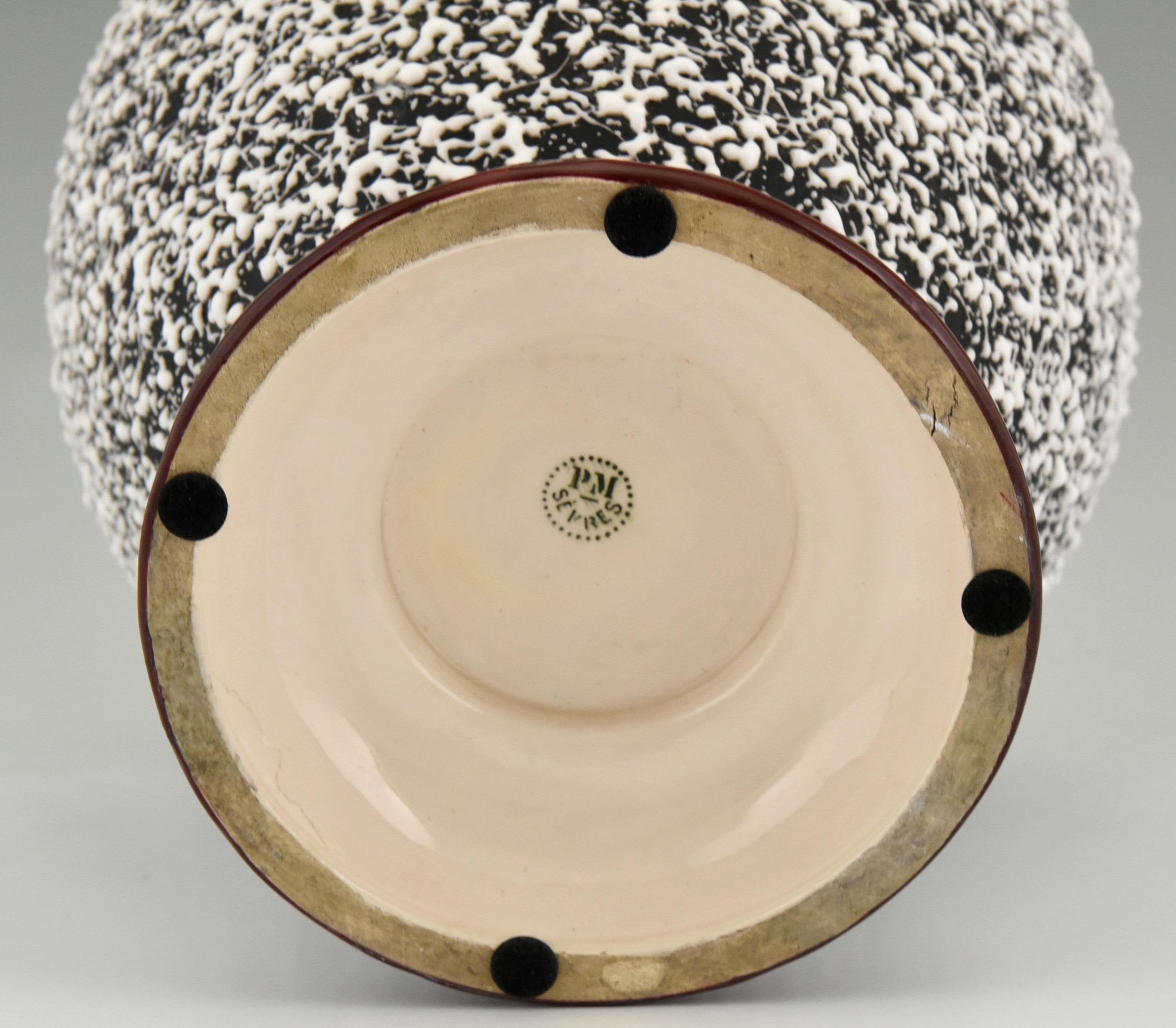 Art Deco Globular Ceramic Vase with Textured Glaze Paul Milet for Sèvres, 1930 1
