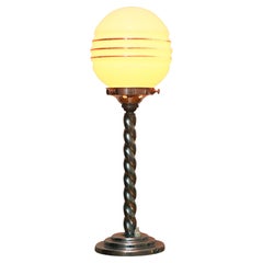 Antique Art Deco Globular Milk Glass Chrome Table Lamp With Twisted Stem 1920's