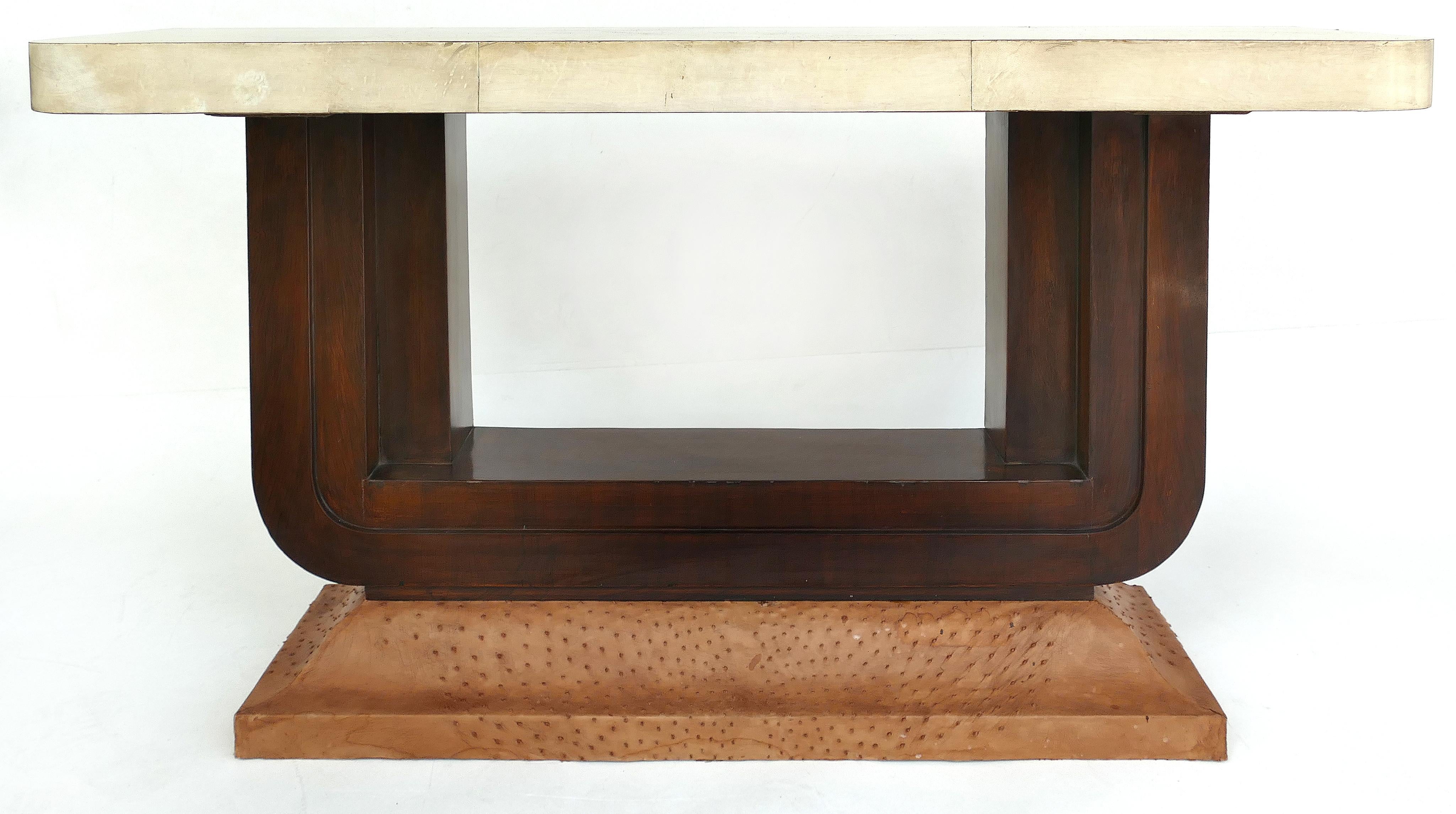 Art Deco Goatskin and Ostrich Clad Console Tables, Pair In Good Condition In Miami, FL