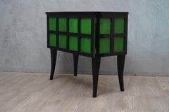 Art Deco GoatSkin Emerald Green and Black Wood French Sideboard, 1940
