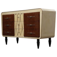 Art Deco Goatskin Maple and Brass Italian Chest of Drawers, 1940