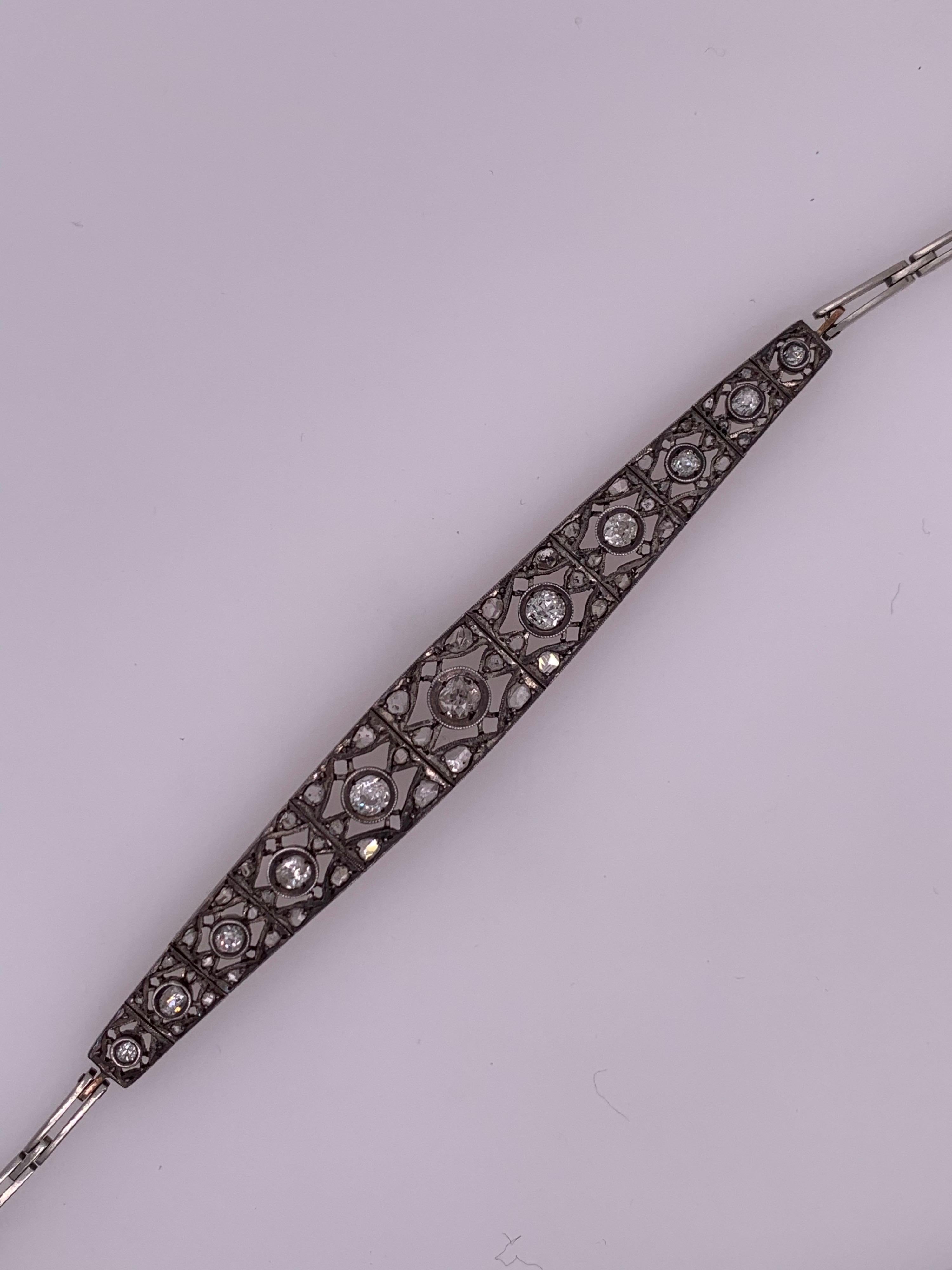 Pulsera de oro art déco de 1 quilate aproximadamente de diamante natural de mina antigua circa 1910 Talla antigua en venta