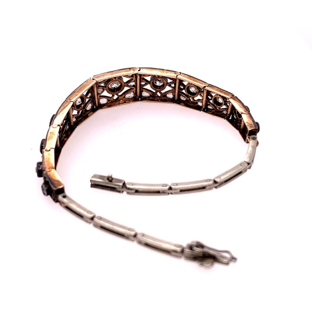 Art Deco Gold 1 Approximate Carat Natural Old Mine Diamond circa 1910 Bracelet For Sale 2