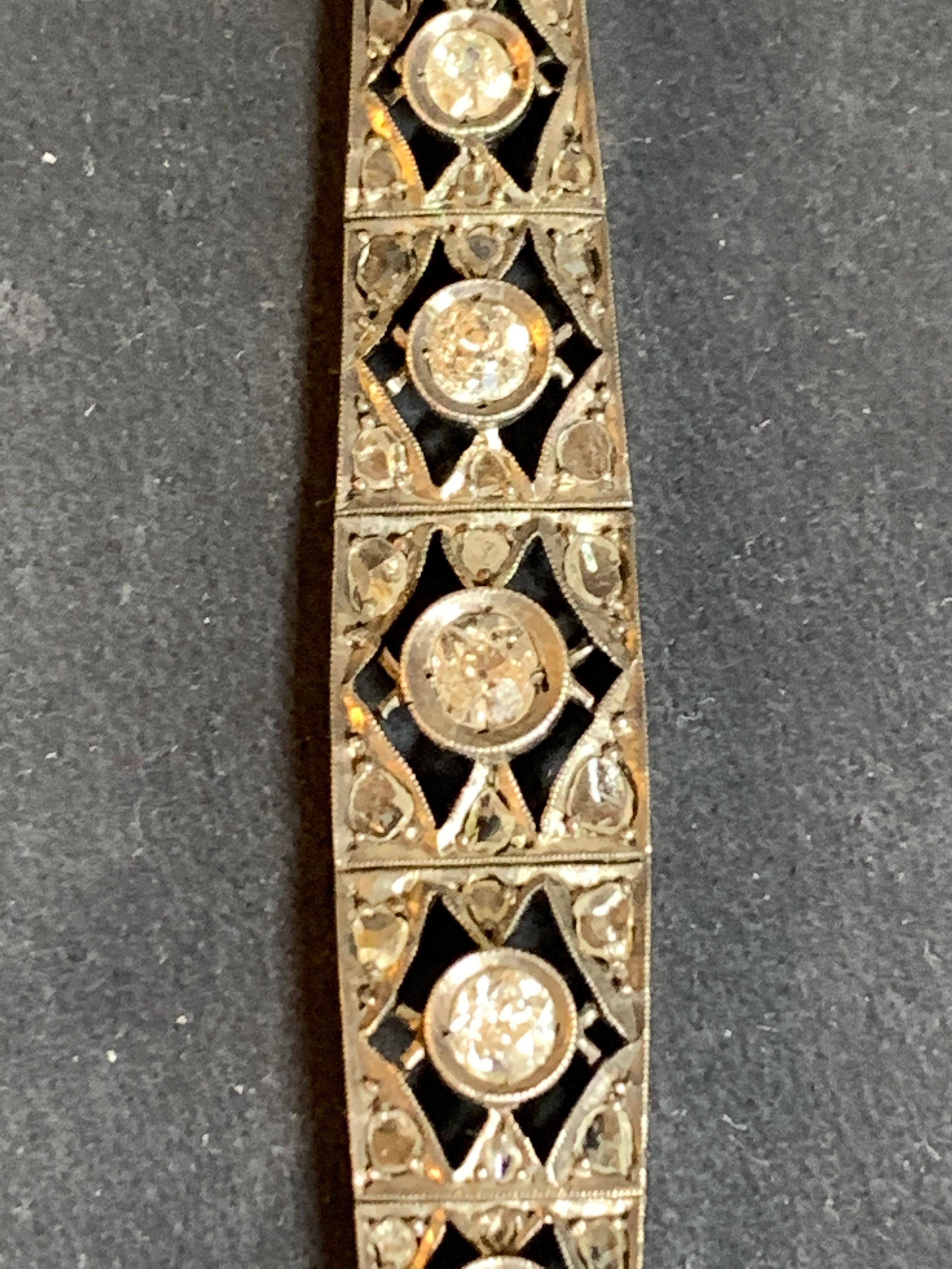 Art Deco Gold 1 Approximate Carat Natural Old Mine Diamond circa 1910 Bracelet For Sale 3