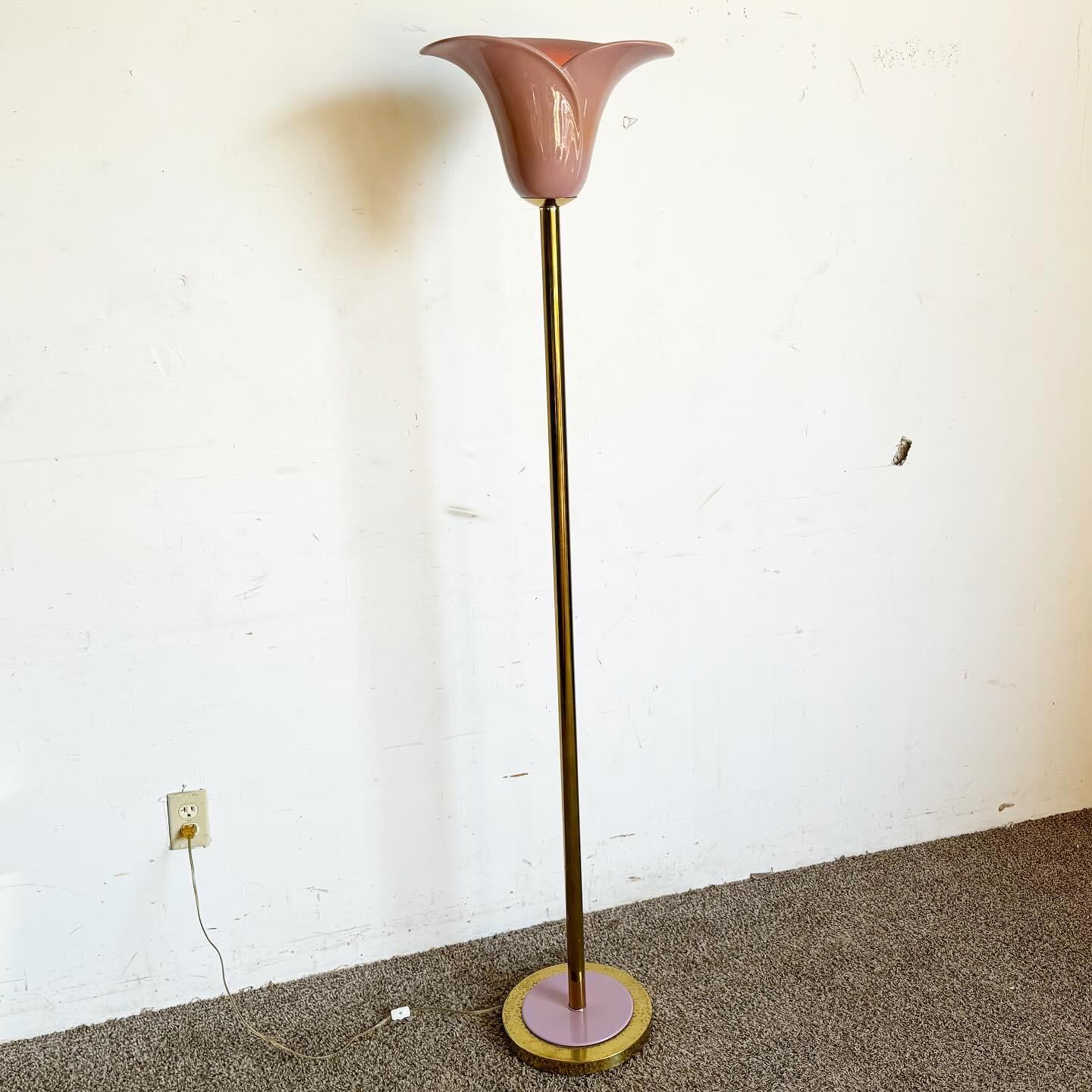 Art Deco Gold and Ceramic Lavender Tulip Floor Lamp For Sale 1