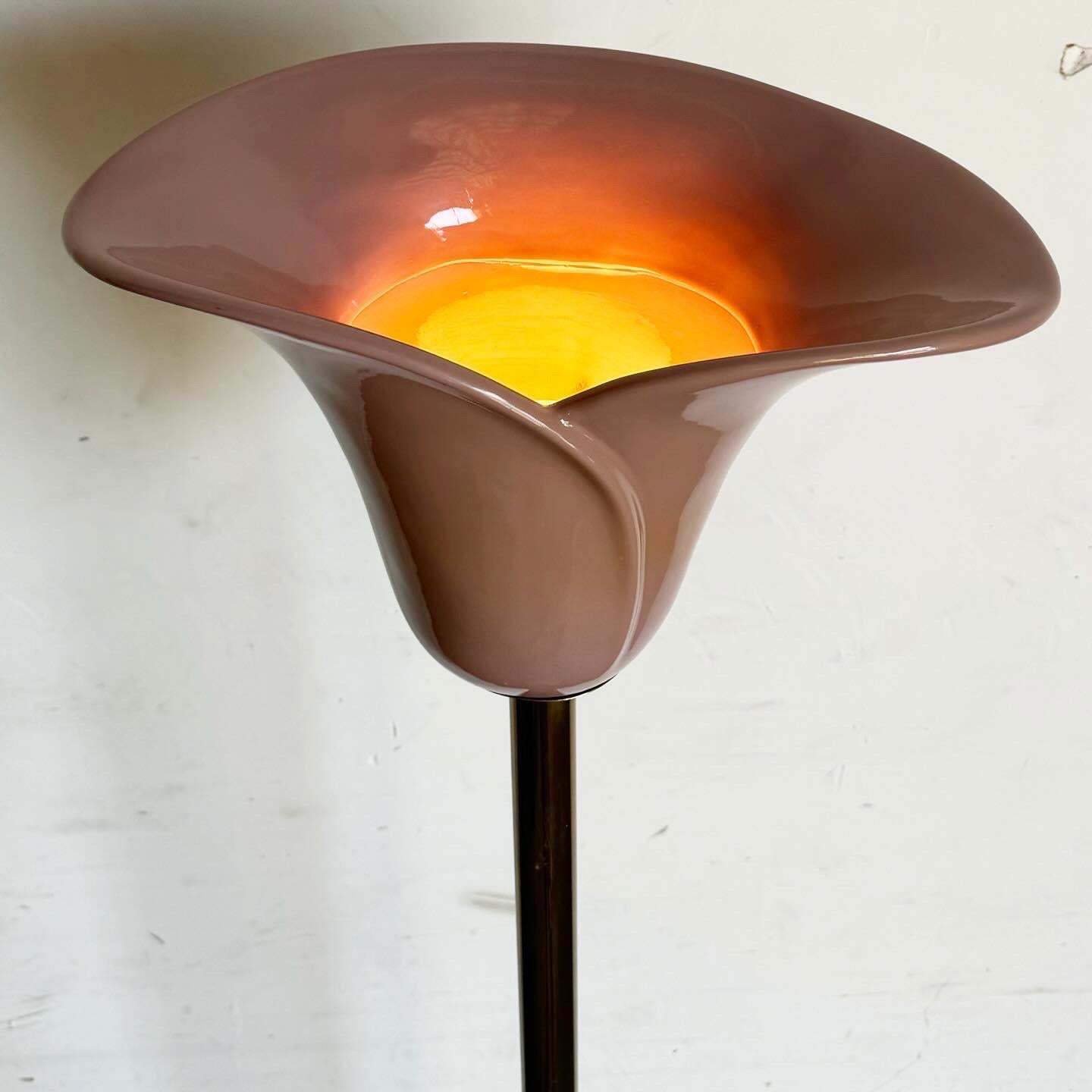 Art Deco Gold and Ceramic Lavender Tulip Floor Lamp For Sale 3