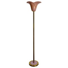 Art Deco Gold and Ceramic Lavender Tulip Floor Lamp