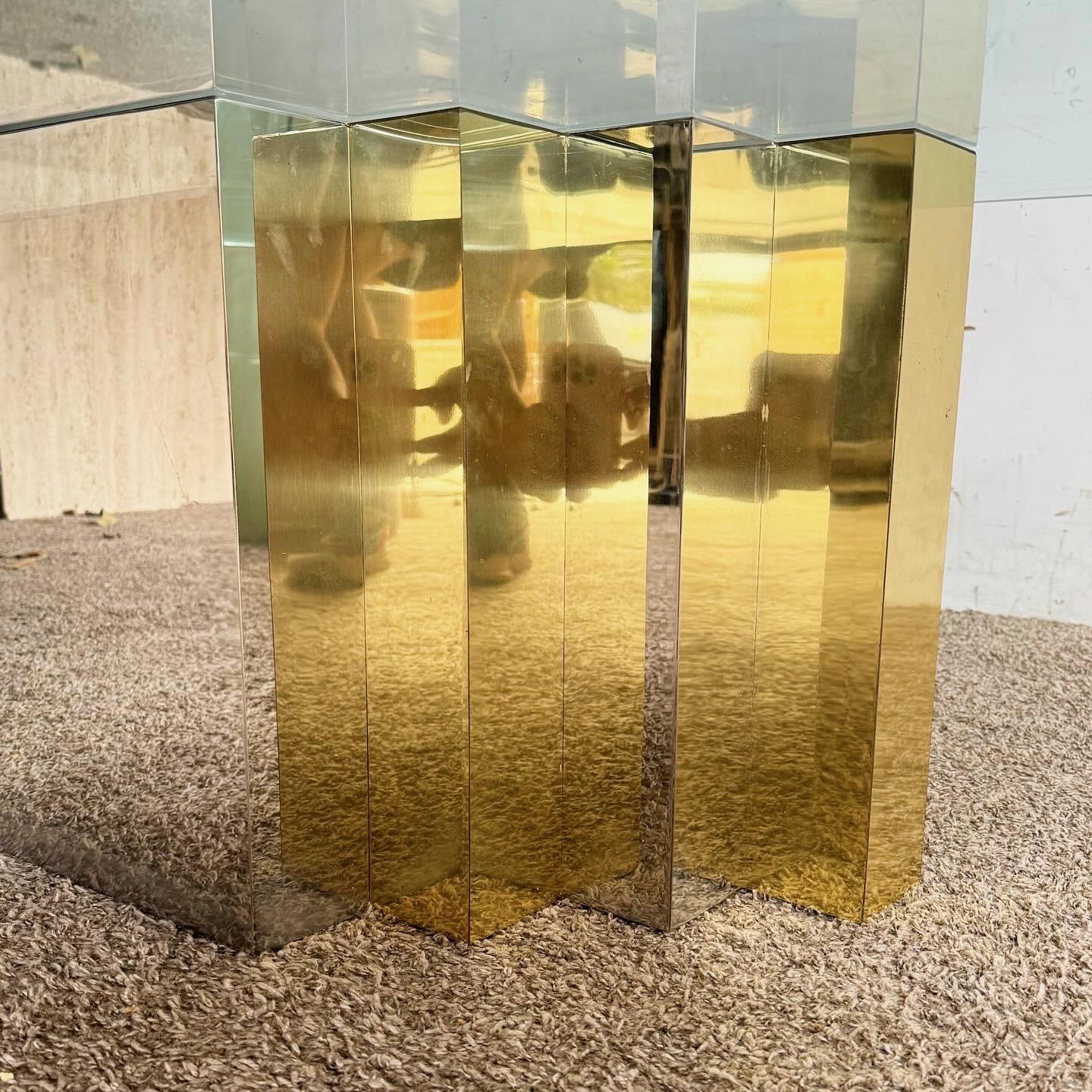 20th Century Art Deco Gold and Chrome Pedestal Glass Top Coffee Table by Cerino Design For Sale