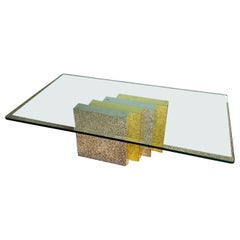 Art Deco Gold and Chrome Pedestal Glass Top Coffee Table by Cerino Design
