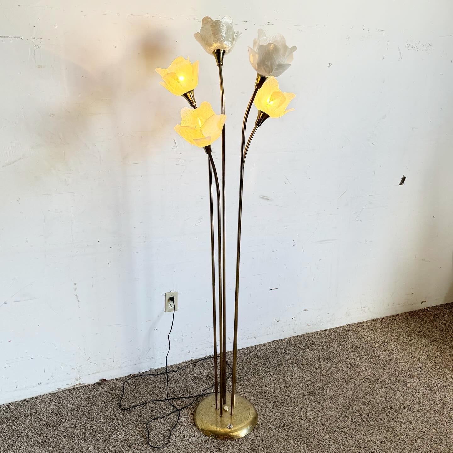 Art Deco Gold und Blumenschirm Stehlampe - 5 Lights 2
