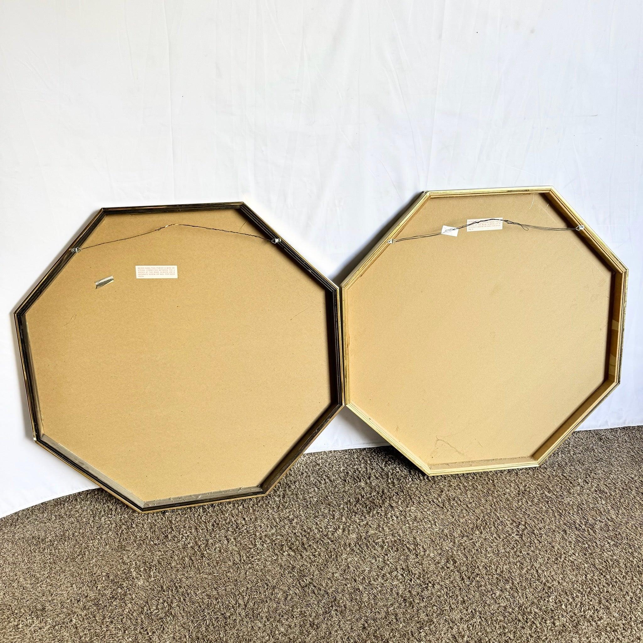 Espejos octogonales dorados y esmerilados Art Decó de Mechanical Mirror Works - Pareja en venta 6