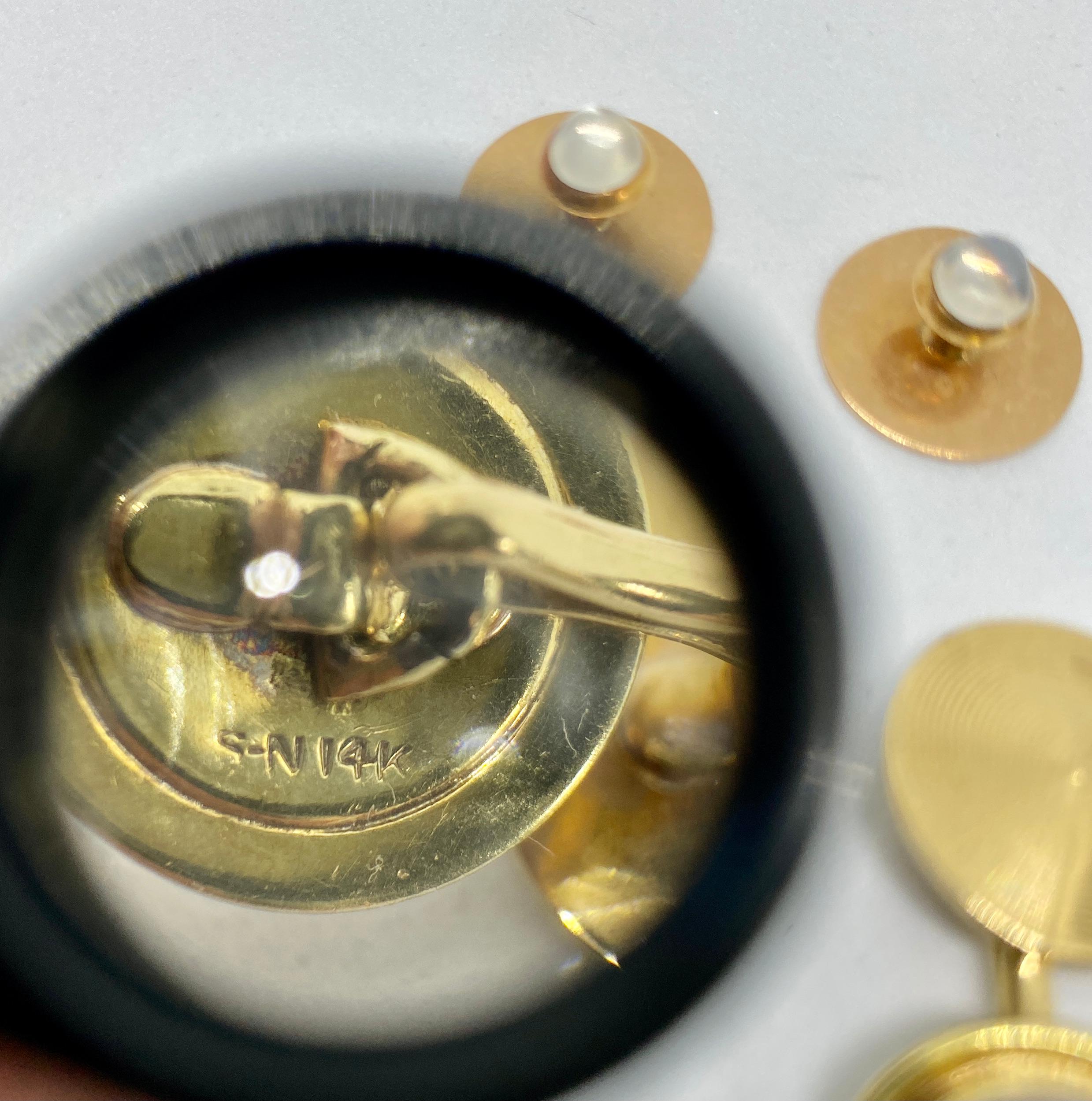 Ensemble de boutons de manchette Art Déco en or et pierre de lune par Sansbury & Nellis  en vente 5
