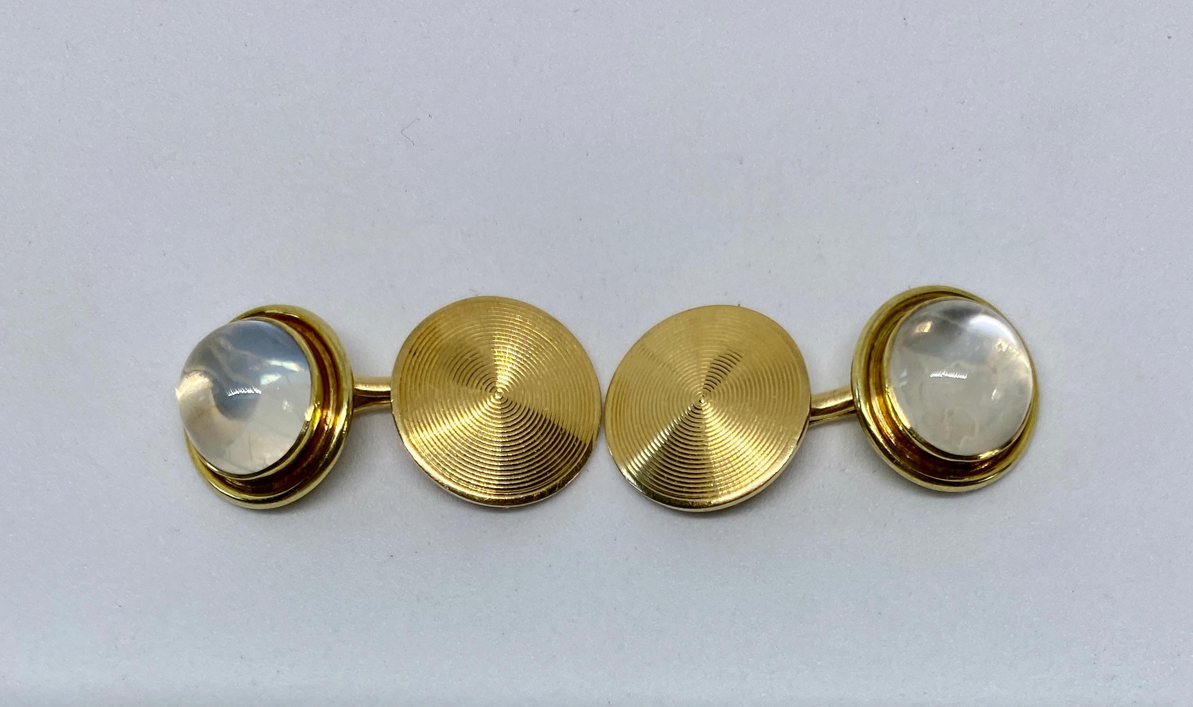 Art Deco Gold and Moonstone Cufflinks Dress Set by Sansbury & Nellis  In Good Condition For Sale In San Rafael, CA