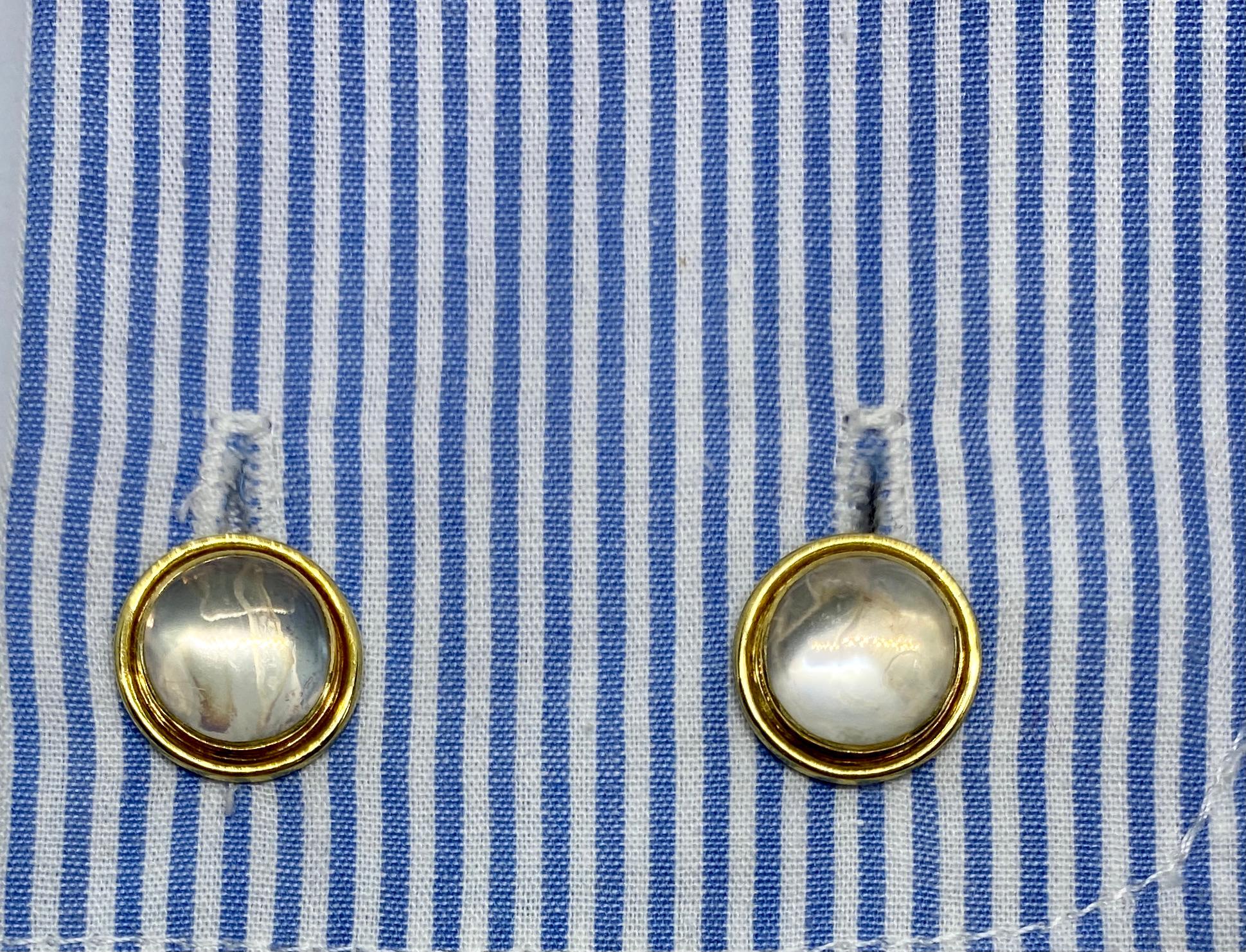 Art Deco Gold and Moonstone Cufflinks Dress Set by Sansbury & Nellis  For Sale 2