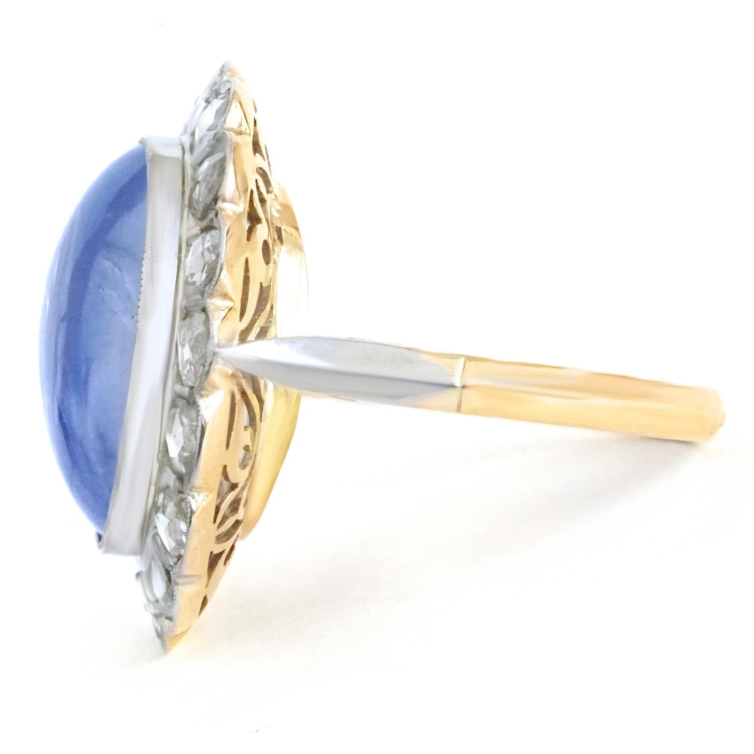 Women's Art Deco Gold and Platinum Ring set with a 11.92ct No Heat Ceylon Sapphire AGL 
