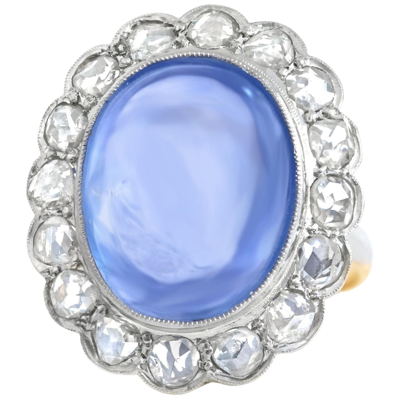 Art Deco Gold and Platinum Ring set with a 11.92ct No Heat Ceylon Sapphire AGL 