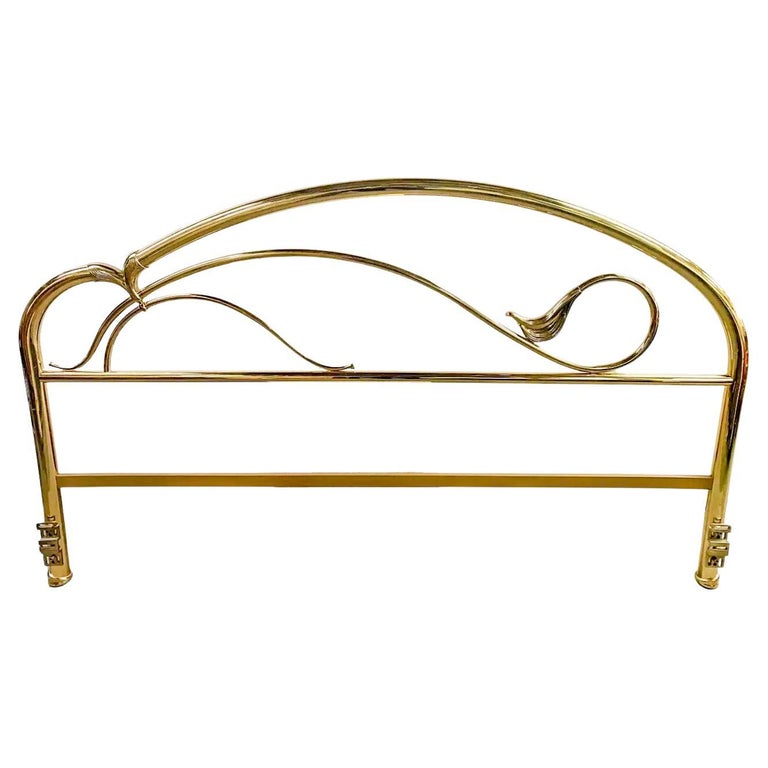 Art Deco Gold Brass Bed Queen Headboard For Sale at 1stDibs