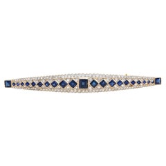 Art Deco Gold Brooch Diamonds Sapphires, 1910