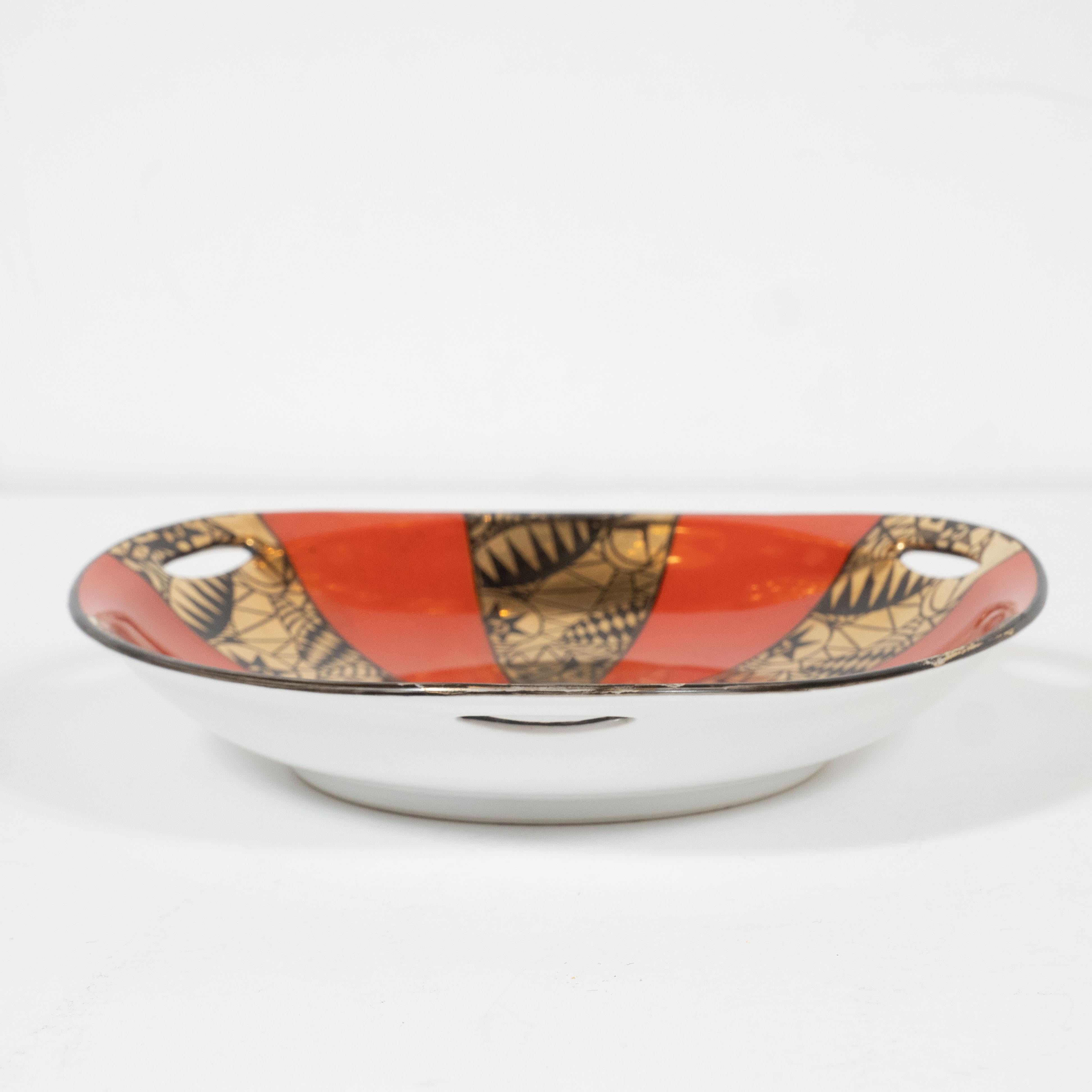 Art Deco Gold/Burnt Persimmon Porcelain Dish by Noritake with Cubist Detailing 2