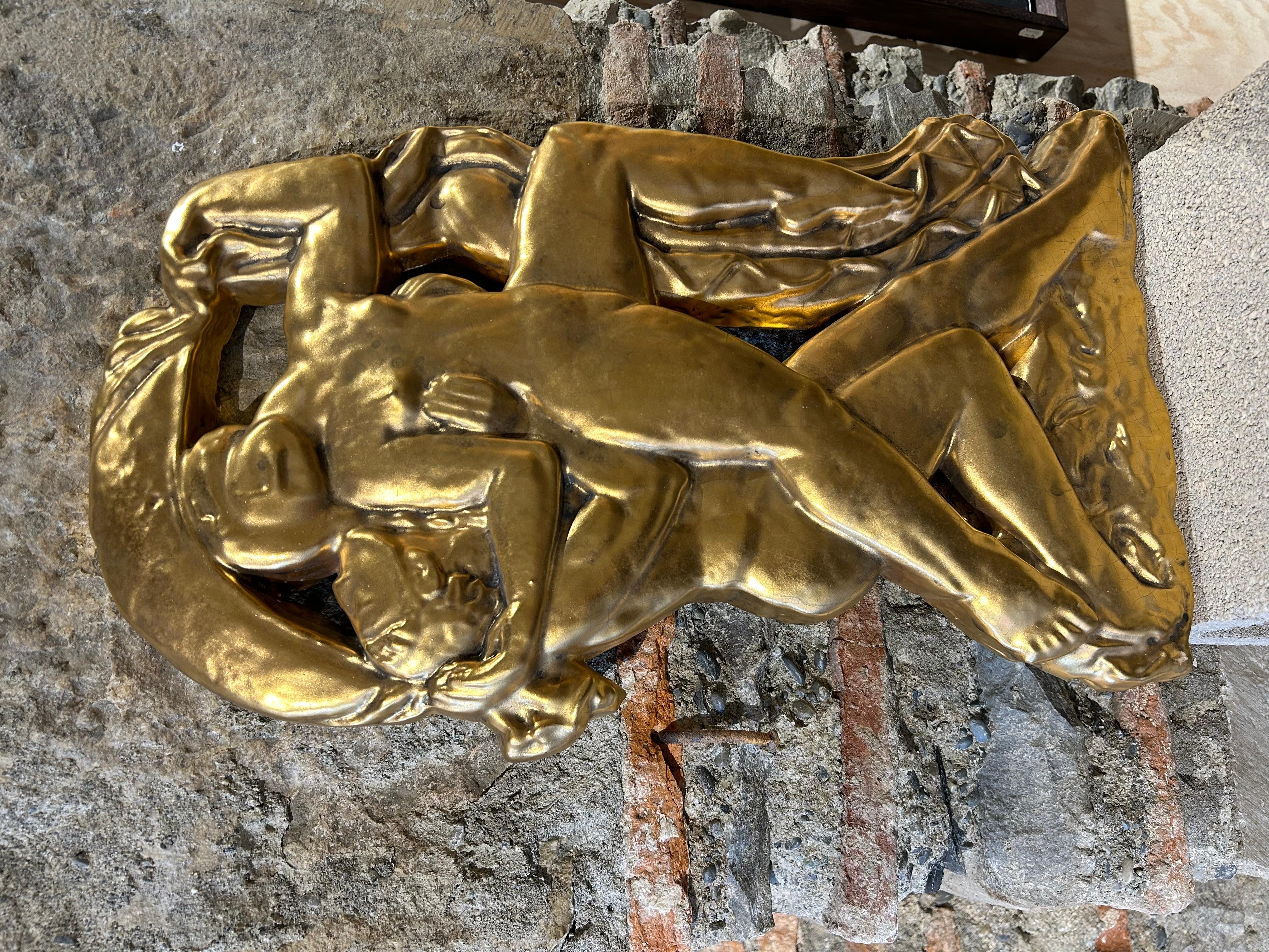 Hand-Carved Art deco gold ceramic For Sale