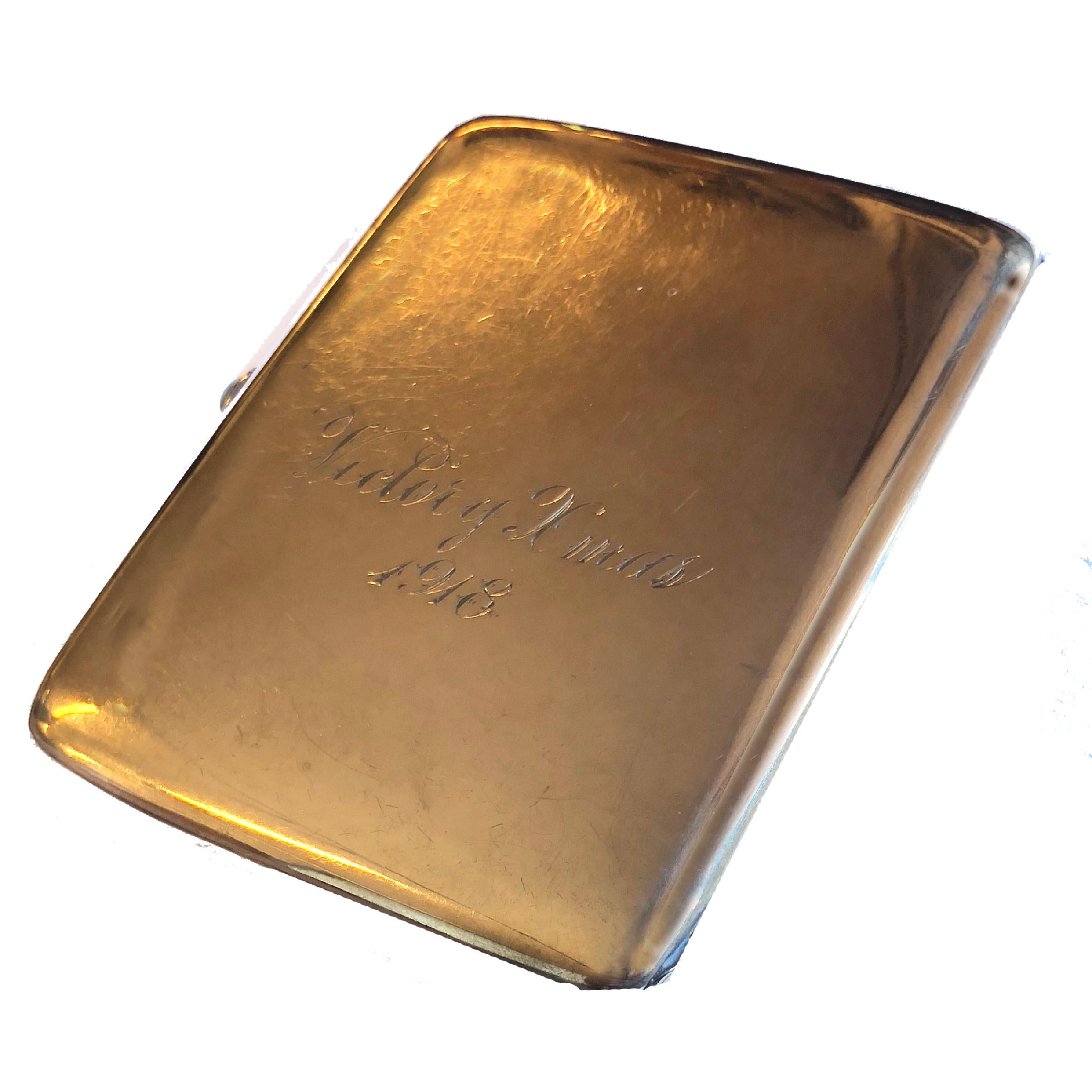 Art Deco Gold Cigarette Case 1918 Victory Xmas WWI 1
