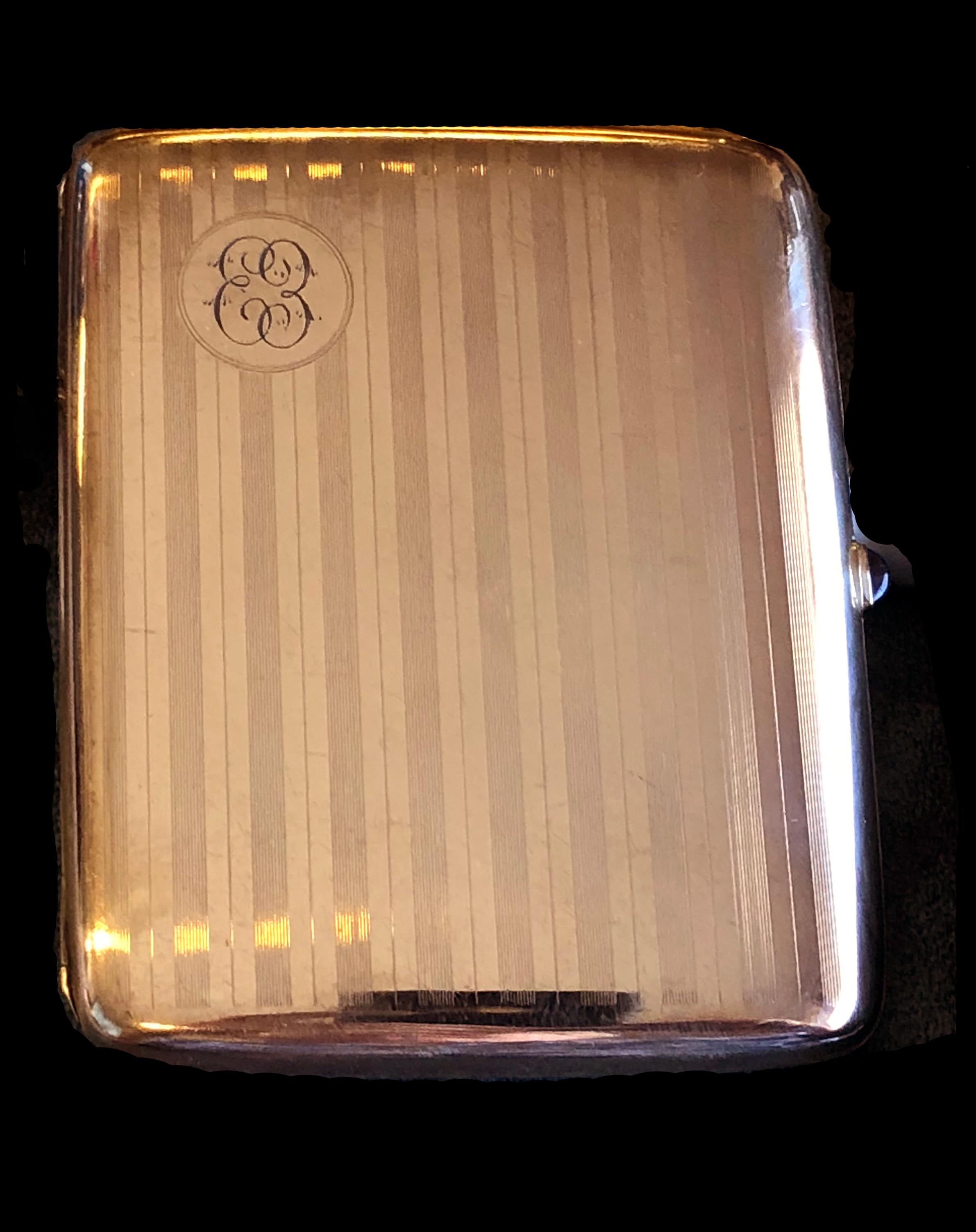 Patented 1915 Wightman & Hough Co. gold filled cigarette case. Monogrammed with a double 