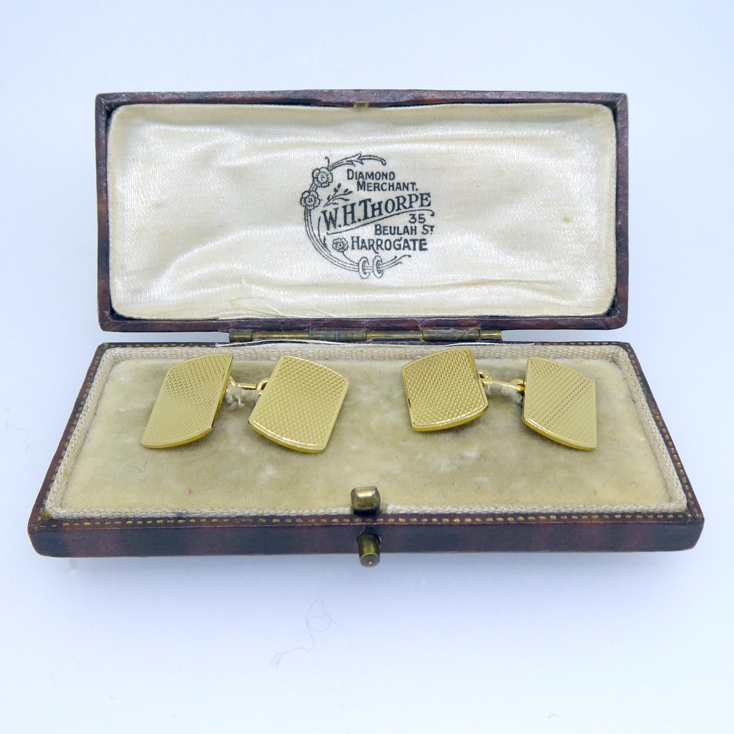 Men's Art Deco Gold Cufflinks, 18 Carat Yellow Gold, Boxed