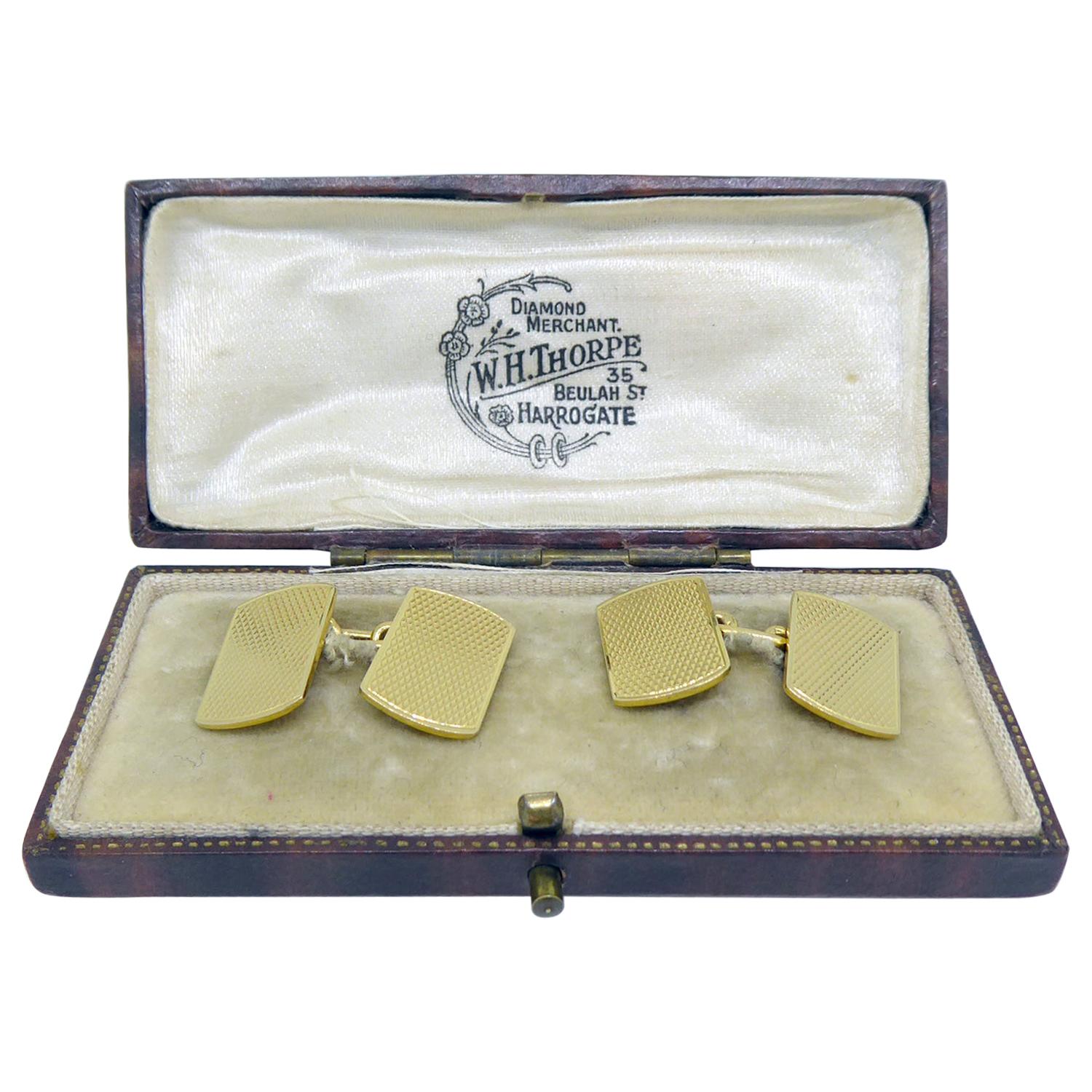 Art Deco Gold Cufflinks, 18 Carat Yellow Gold, Boxed