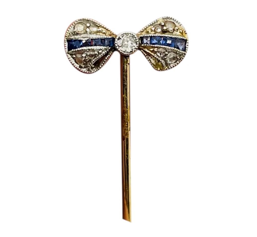 Mixed Cut Art Deco Gold Diamond Bowtie Stickpin