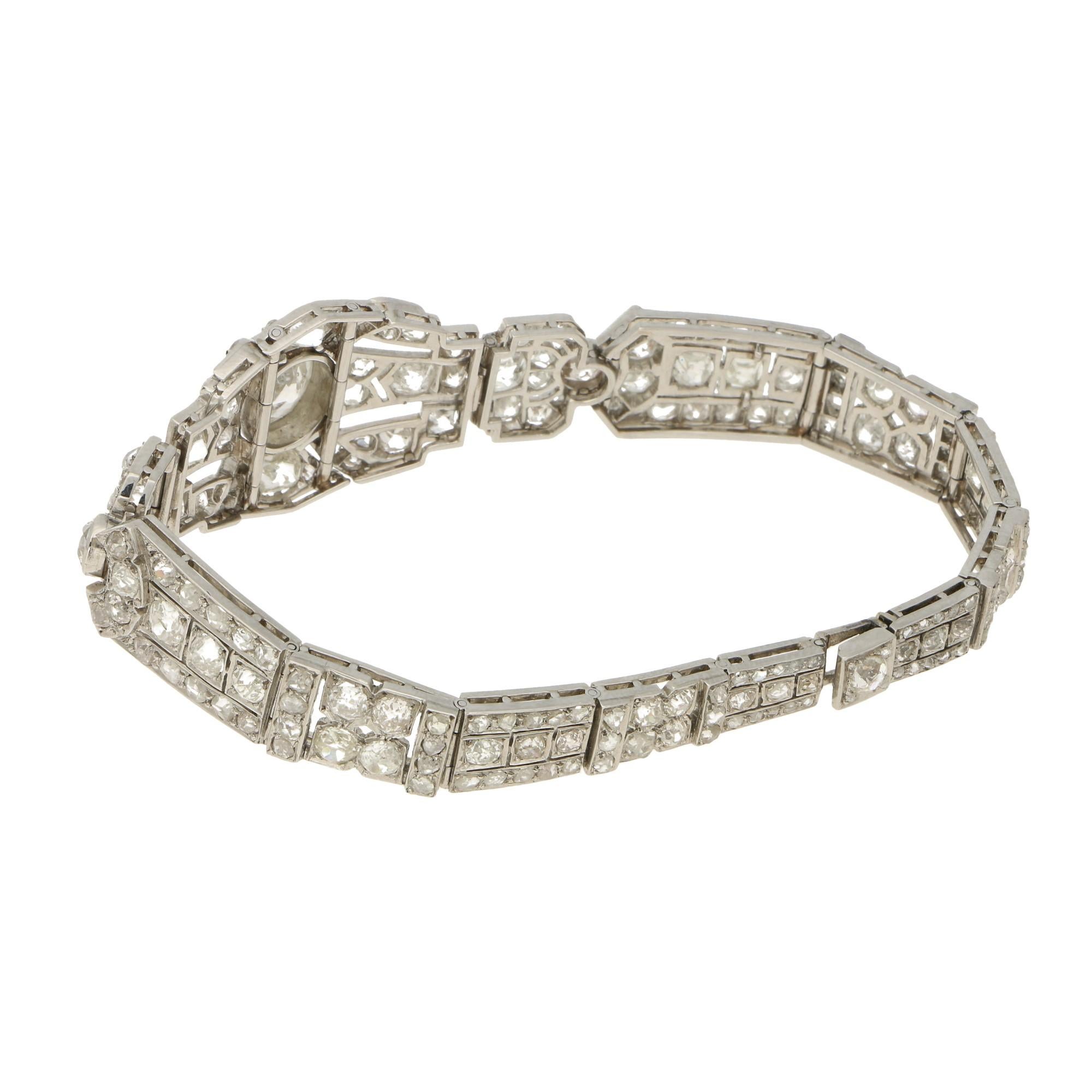 Women's or Men's 1920's Art Deco Diamond Bracelet Set in Platinum For Sale