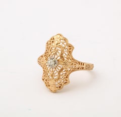 Art Deco Gold Diamond Filigree Ring