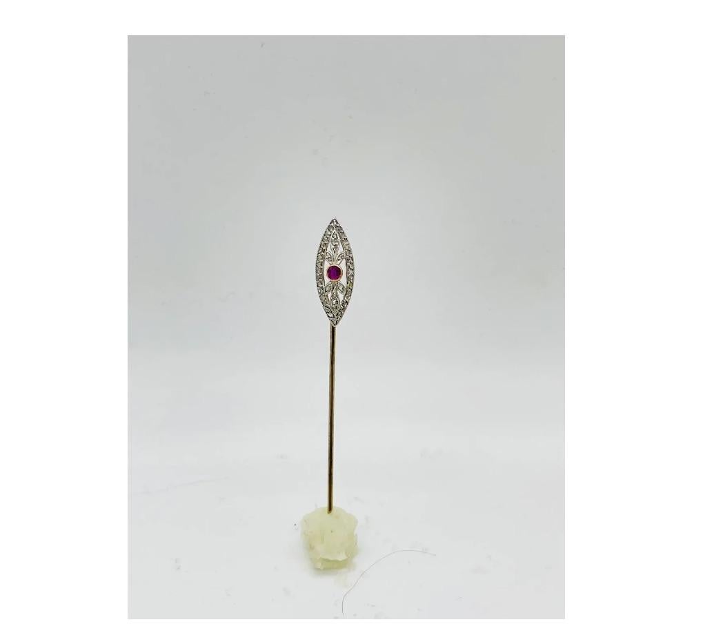Art Deco Gold Diamond Ruby Long Stickpin

Consistent with age and use please see the photos for condition
Please ask for more photos if you need we will send them with in 24-48 hours

Due to the item's age do not expect items to be in perfect