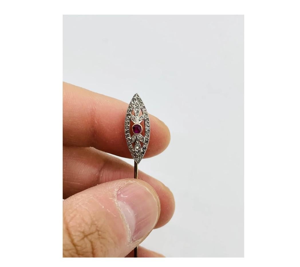 Art Deco Gold Diamond Ruby Long Stickpin In Good Condition For Sale In New York, NY
