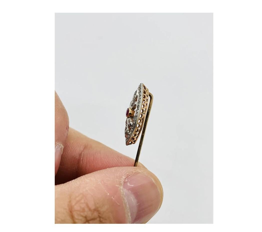 Art Deco Gold Diamond Ruby Long Stickpin For Sale 1