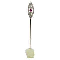 Art Deco Or Diamant Rubis Longue épingle à nourrice