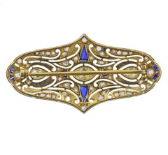 Art Deco Gold Diamond Sapphire Brooch Pin