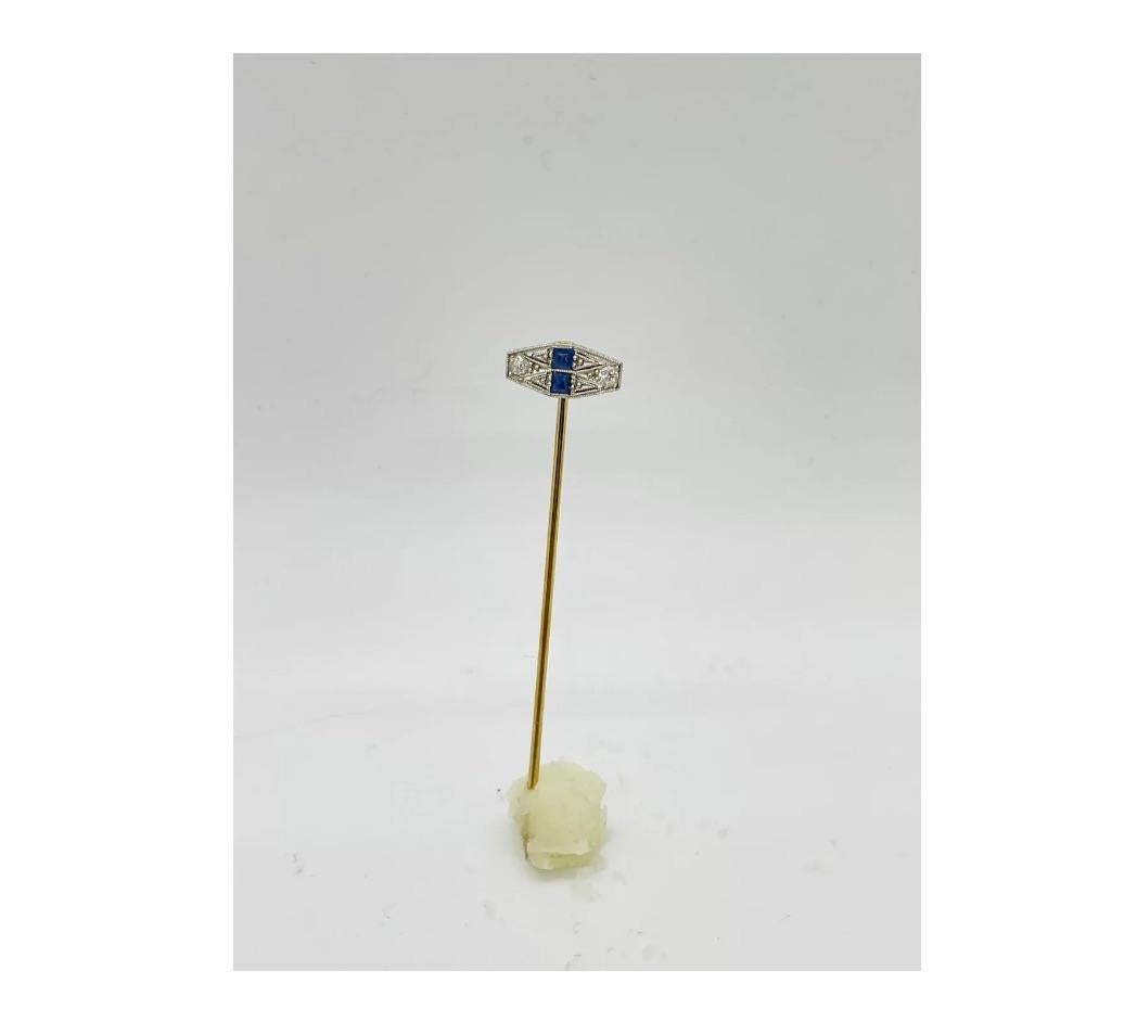 Art Deco Gold Diamond Sapphire Stickpin

Consistent with age and use please see the photos for condition
Please ask for more photos if you need we will send them with in 24-48 hours

Due to the item's age do not expect items to be in perfect