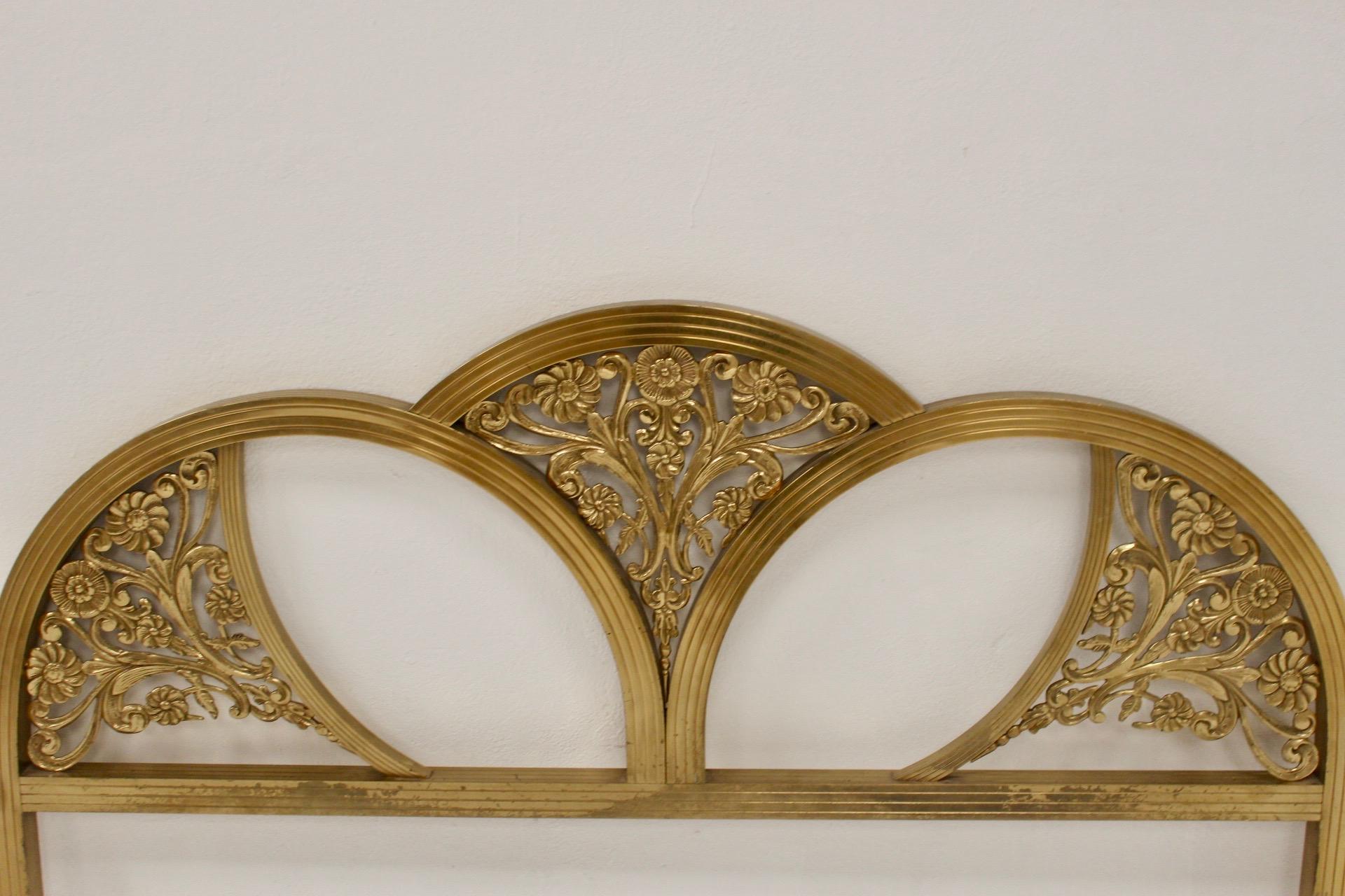 Brass Art Deco Gold Double Bed Headboard and Foot Part, Spain, 1930s For Sale