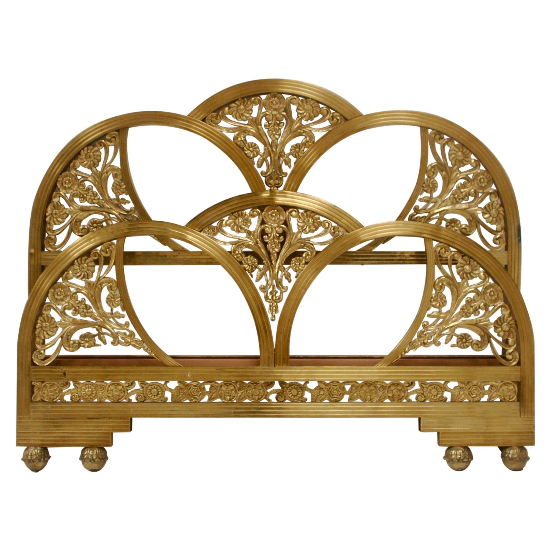 Art Deco Gold Double Bed Headboard and Foot Part, Spain, 1930s For Sale