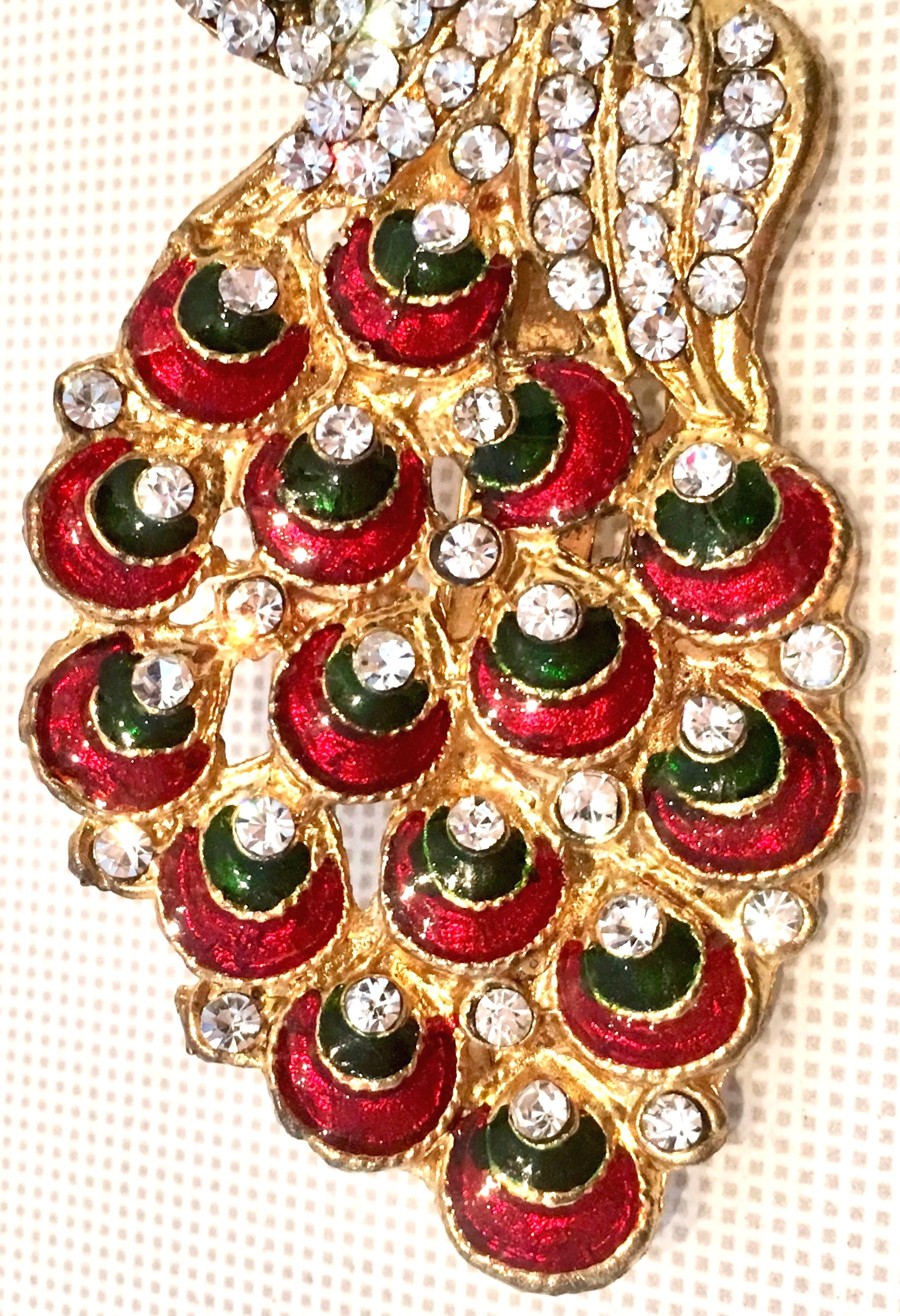 Art Deco Gold Enamel & Austrian Crystal Peacock Brooch-Necklace Pendant 5