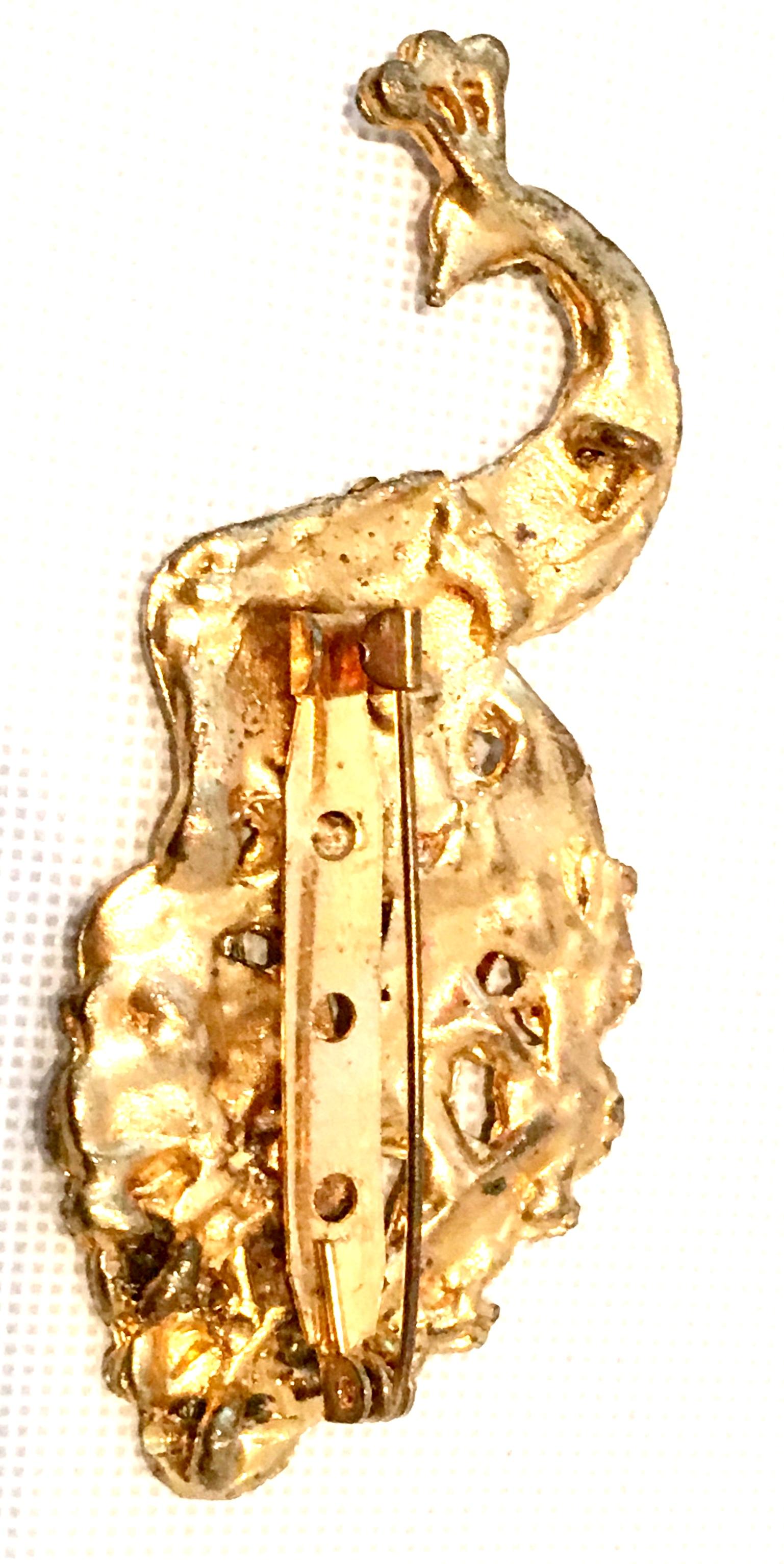 Art Deco Gold Enamel & Austrian Crystal Peacock Brooch-Necklace Pendant 8