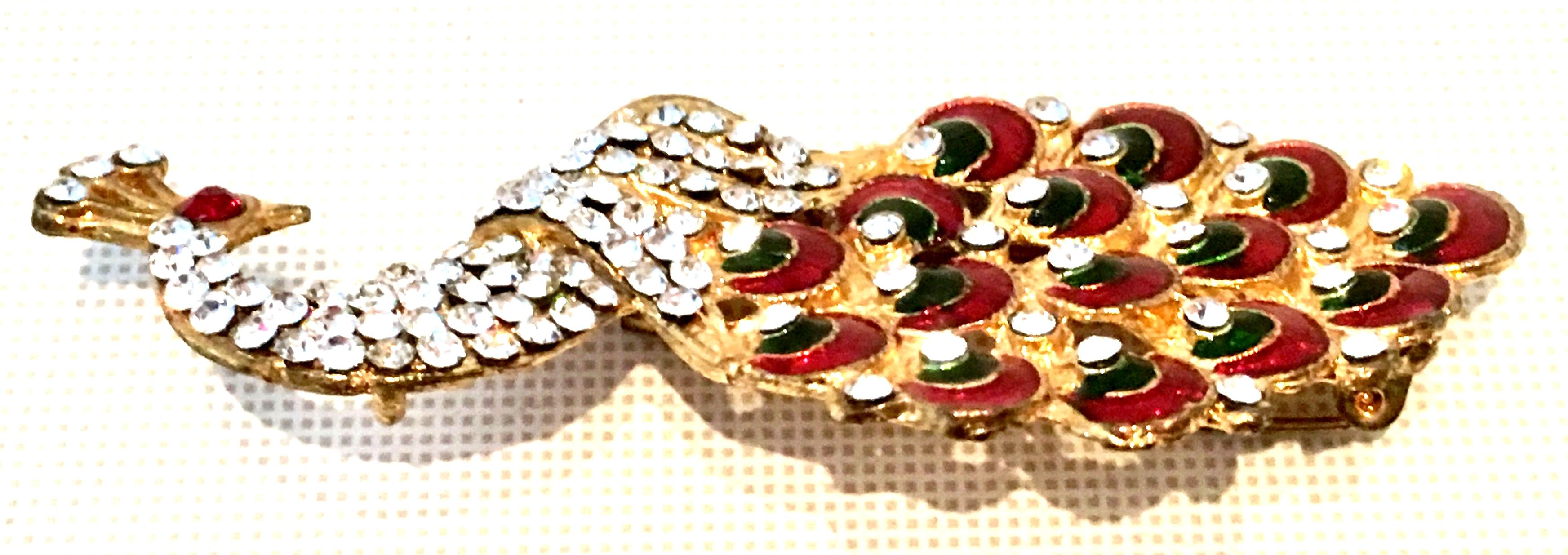 Art Deco Gold Enamel & Austrian Crystal Peacock Brooch-Necklace Pendant 1