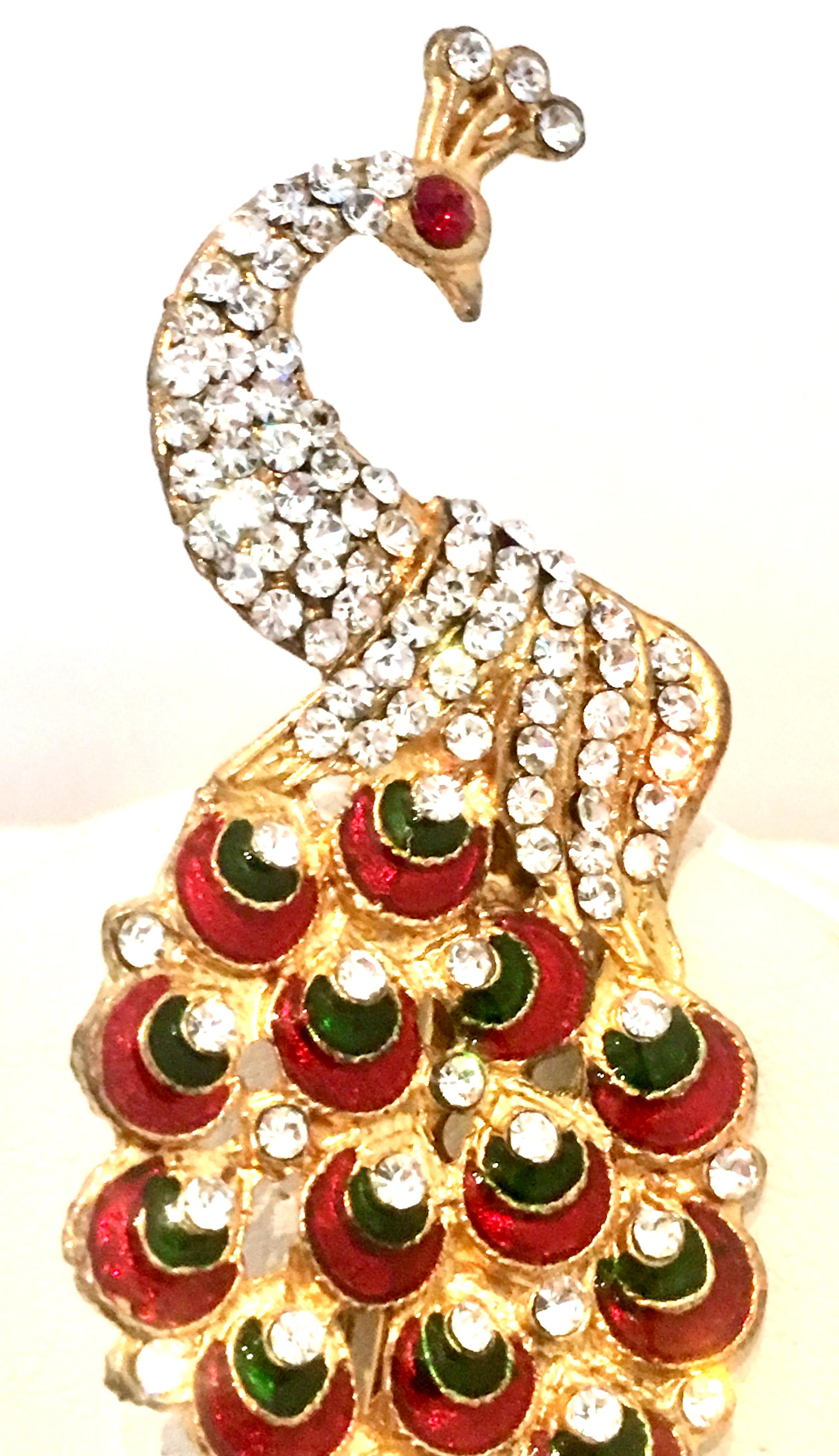 Art Deco Gold Enamel & Austrian Crystal Peacock Brooch-Necklace Pendant 1