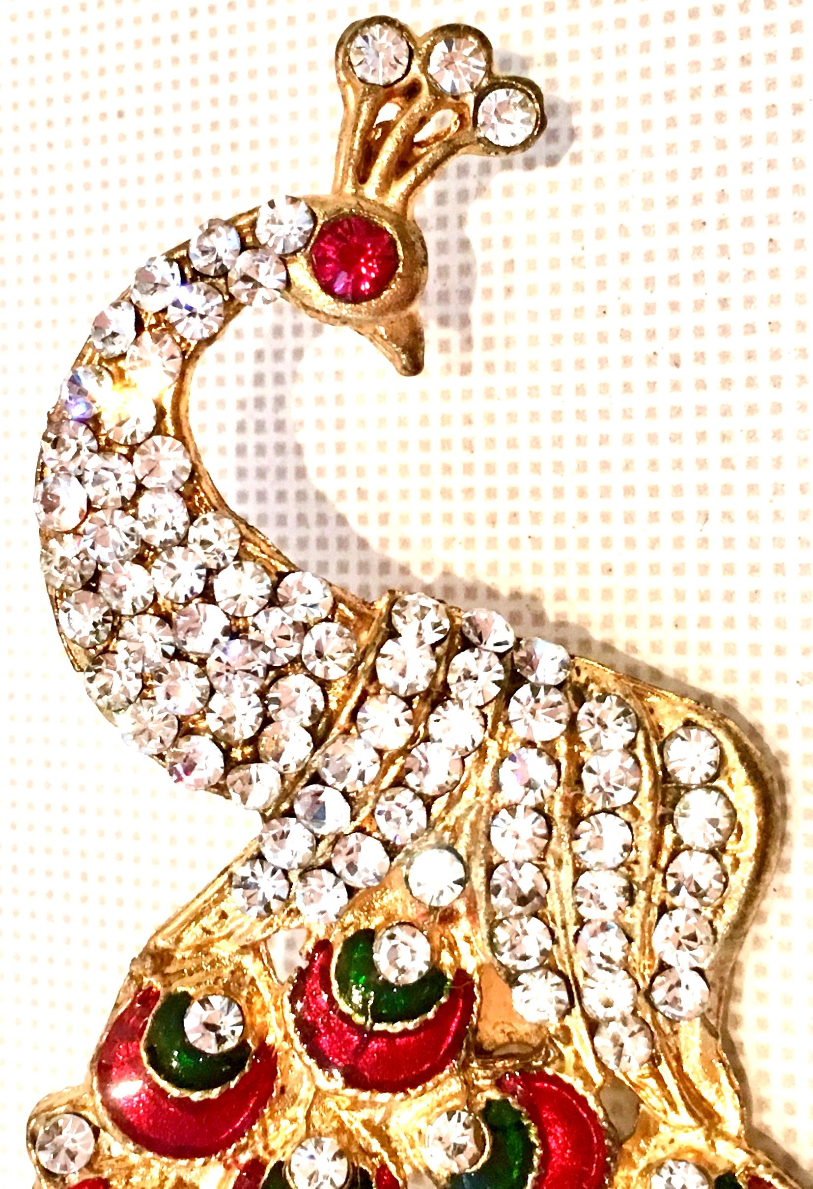 Art Deco Gold Enamel & Austrian Crystal Peacock Brooch-Necklace Pendant 2