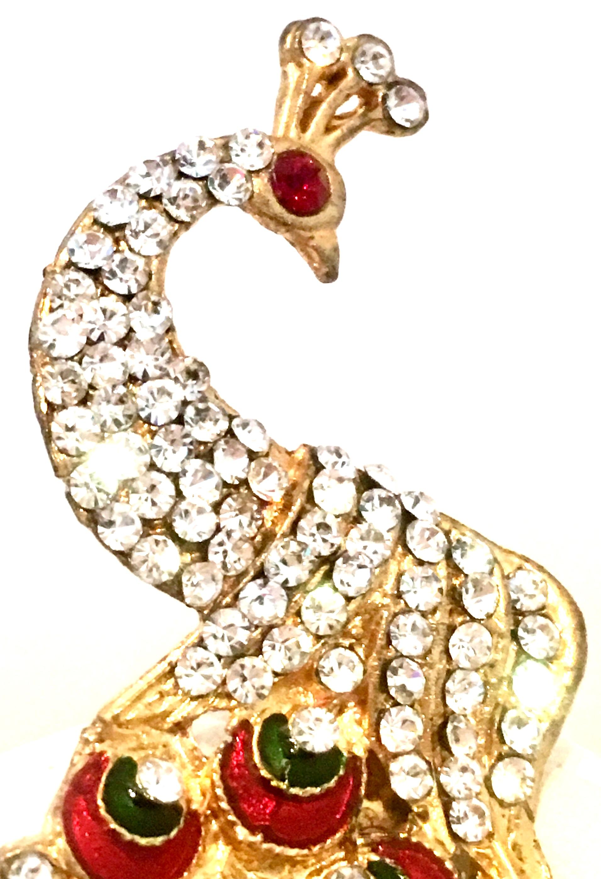Art Deco Gold Enamel & Austrian Crystal Peacock Brooch-Necklace Pendant 3