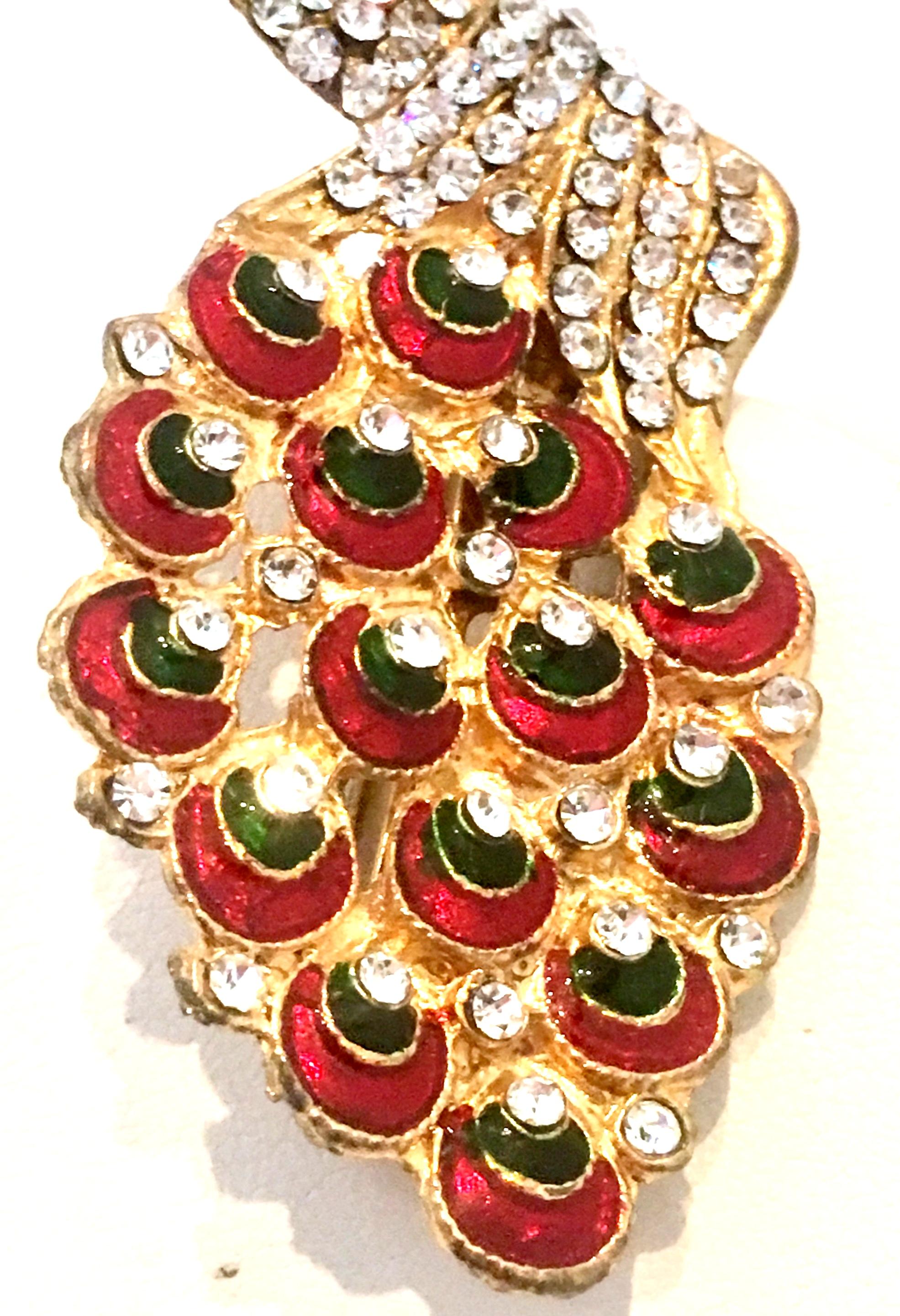 Art Deco Gold Enamel & Austrian Crystal Peacock Brooch-Necklace Pendant 5