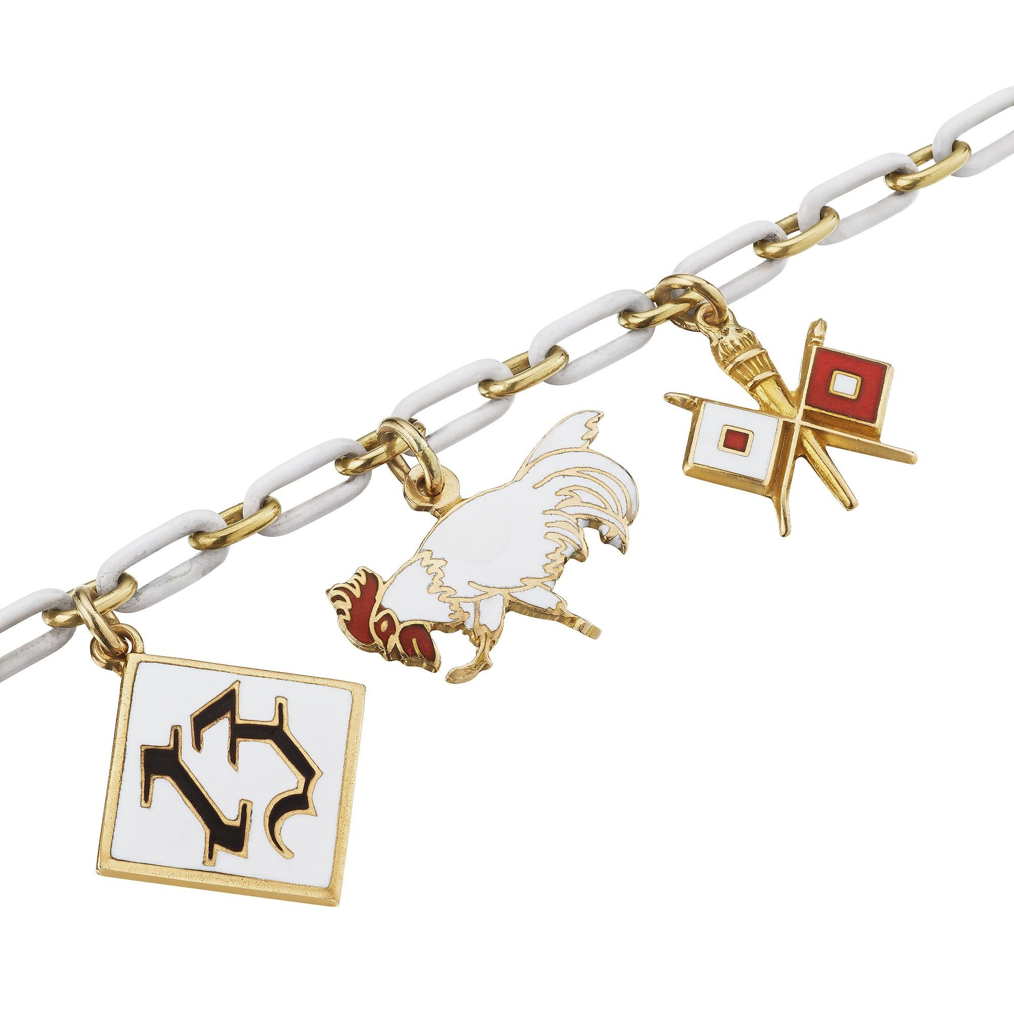 Art Deco Gold Emaille-Charm-Halskette mit Anhänger (Art déco) im Angebot
