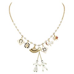 Art Deco Gold Enamel Charm Necklace