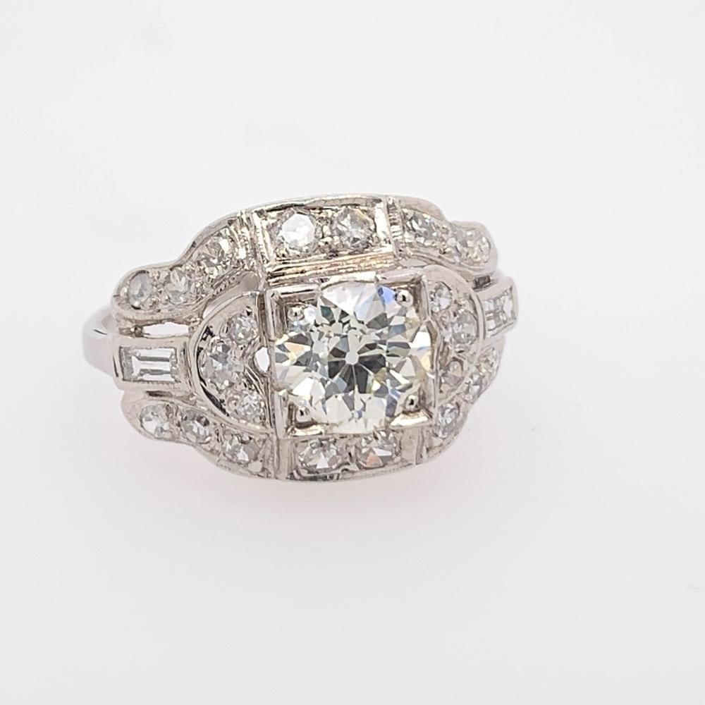 Women's Art Deco Style Gold Ring 1.25 Carat Natural Old Euro Diamond, circa 1950 For Sale